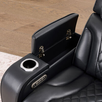 Sofá de esquina Power Recliner con 2 asientos Power Recliner y apoyacabezas Power y altavoz y almacenamiento y luz LED, función de masaje, Leatherette negro