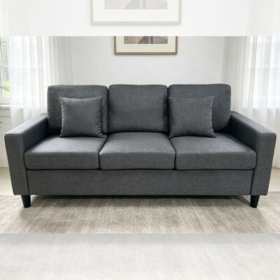 Juego de sofá de 3 piezas con cojines, tela gris oscuro