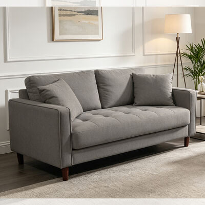 Sofá de 3 piezas con almohadas, tela gris