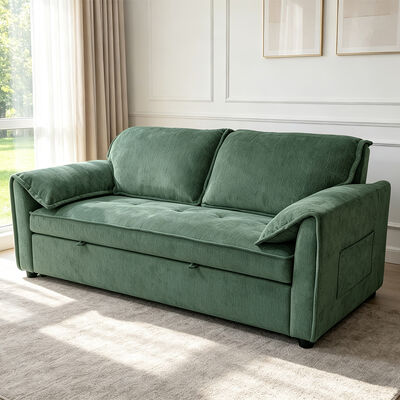 Futon Sofa Bed, Convertible Sleeper Sofa Bed, Comfortable Pull-Out Bed with Adjustable Backrest, Green Fabric