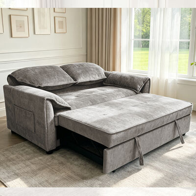 Sofá Cama Futón, Sofá Cama Convertible, Cama Plegable Cómoda con Respaldo Ajustable, Tela Gris