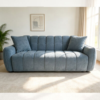 3 Seater Sofa set with Pillows, Blue Fabric