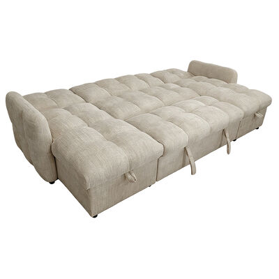 U-Shaped Sectional Sleeper Sofa with Pull-Out Bed and Adjustable Backrest and Storage Chaise, Sand Fabric