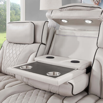 Conjunto de sillón reclinable con reposabrazos de cabeza y mesa y altavoz y almacenamiento y luz LED, función de masaje, cuero beige