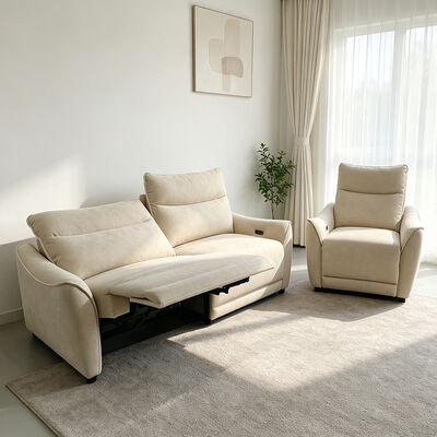 Sofá reclinable eléctrico con gravedad cero y función de ahorro de espacio, espuma de alta densidad, tela beige