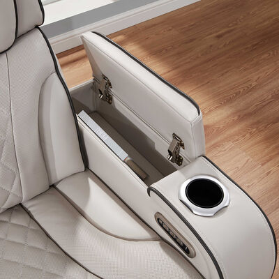 Conjunto de sillón reclinable con reposabrazos de cabeza y mesa y altavoz y almacenamiento y luz LED, función de masaje, cuero beige