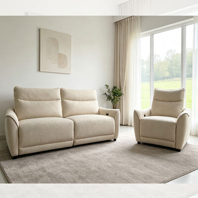 Sofá reclinable eléctrico con gravedad cero y función de ahorro de espacio, espuma de alta densidad, tela beige