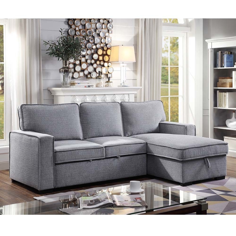 Sofá de cama con sección reversible en forma de L con cama extraíble y espacio de almacenamiento, chenilia gris
