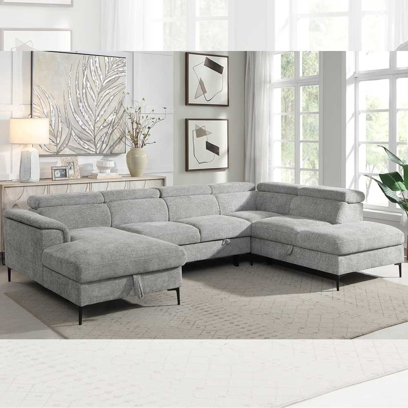 Sofá seccional de cama con cama extraíble y espacio de almacenamiento con sillón y reposacabezas ajustables, de tela gris