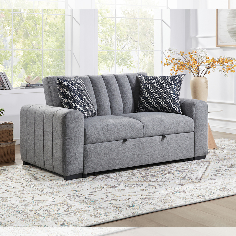 Cama de sofá convertible de tamaño completo, cama confortable con respaldo ajustable, cama de sofá Futon, tela gris