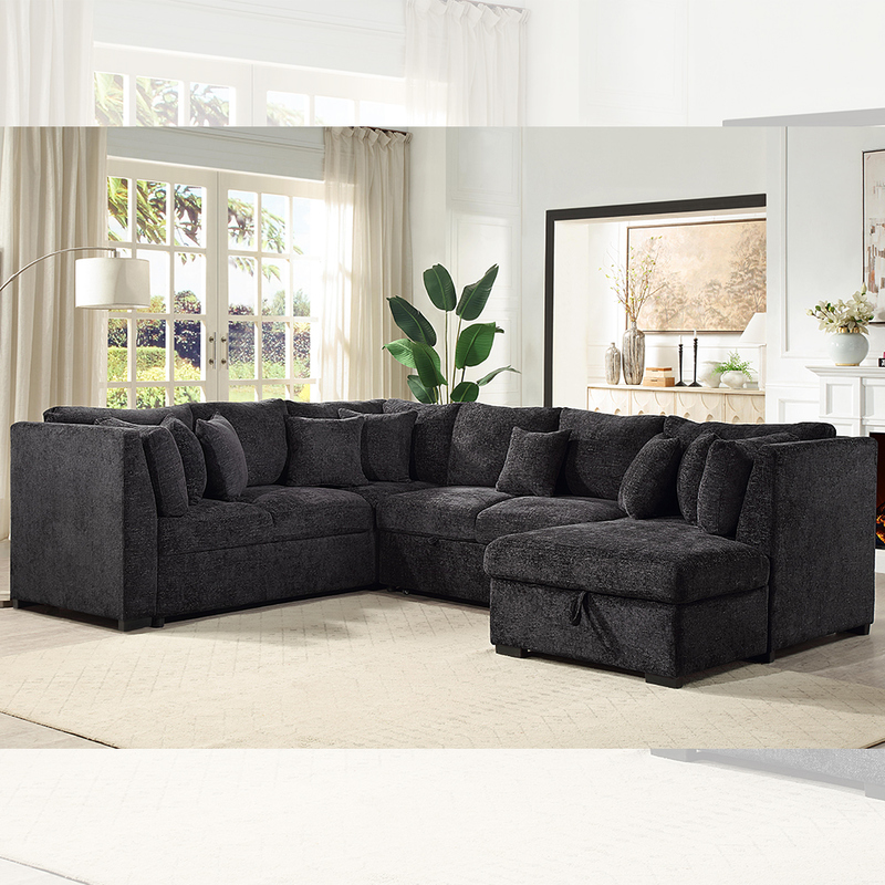 Sofá seccional de cama en forma de U con cama extraíble y espacio de almacenamiento