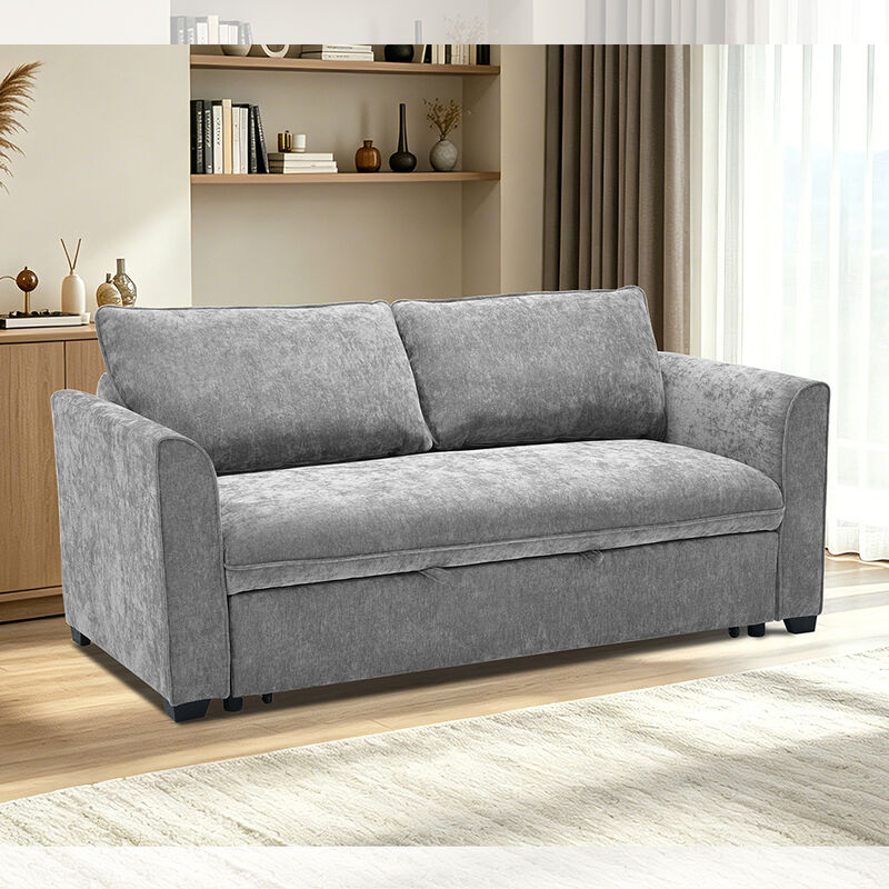 Sofá cama convertible tamaño Queen, cama extraíble cómoda con respaldo ajustable, sofá futón, tela gris