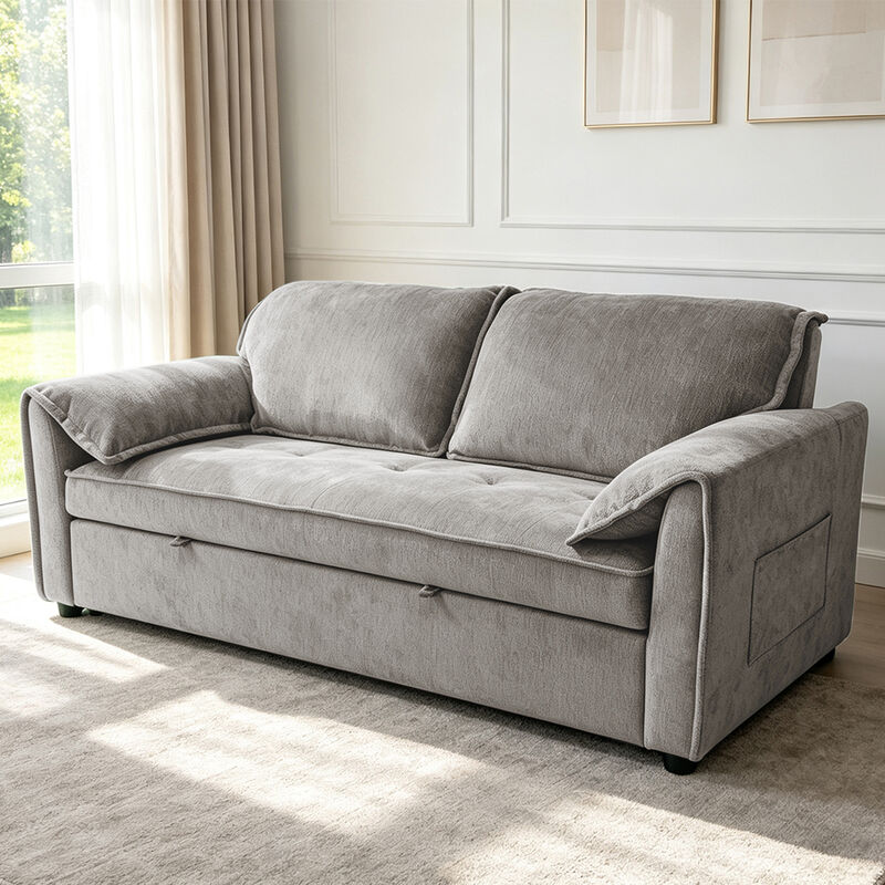 Sofá Cama Futón, Sofá Cama Convertible, Cama Plegable Cómoda con Respaldo Ajustable, Tela Gris